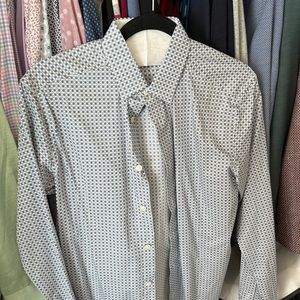 Worn once Eton Mens Button-Up Shirt Navy Diamond Dot Long Sleeve 15 Super Slim